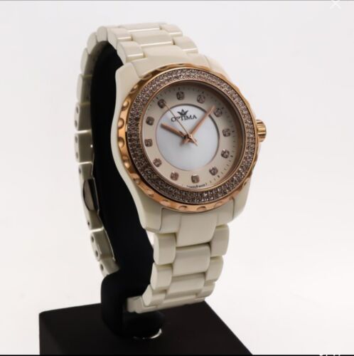 Optima • 38mm • White Ceramic • Swiss Watch • PVD Rose Gold • Mother Of Pearl