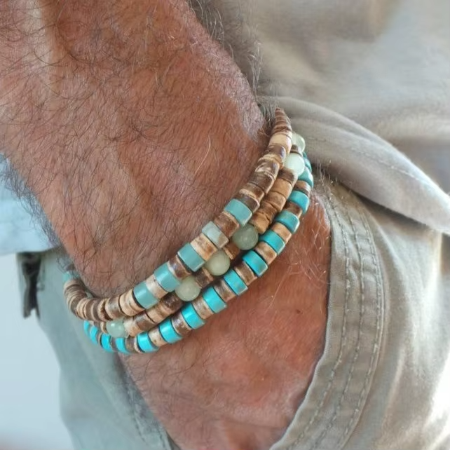 Minimalist Turquoise Bead Bracelet • Men's Trendy Jewelry • Pack of 5