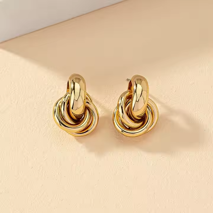 Women 14K Gold Plated Earrings • Multi Layer Twisted Hoop • Geometric Circle