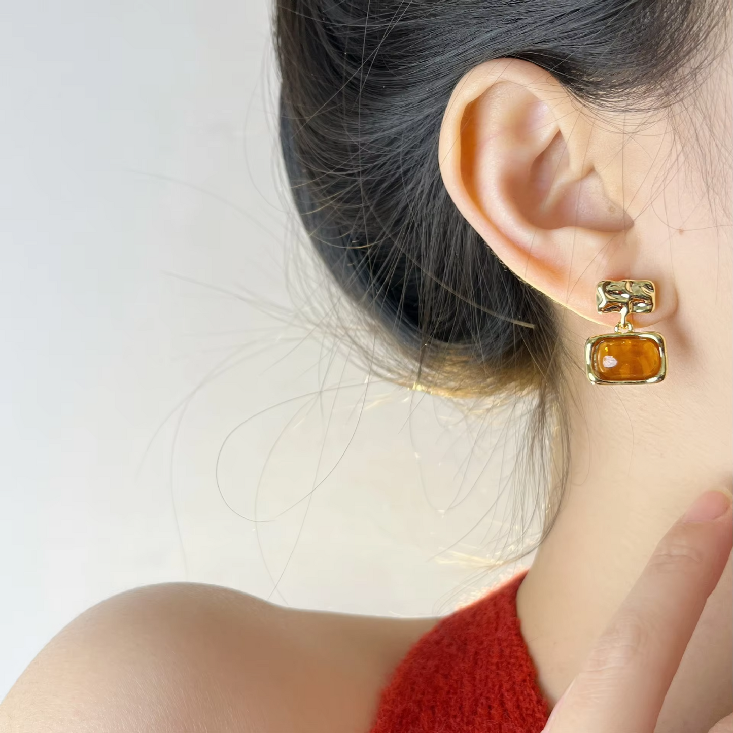 Amber Resin Geometric Earrings • Square Shape • Vintage Trendy Jewelry for Women