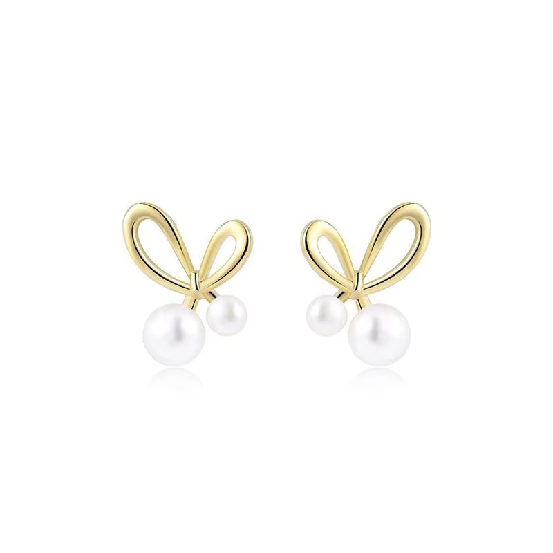18K Gold Plated Stud Earrings • Elegant Imitation Pearl Jewelry for Women