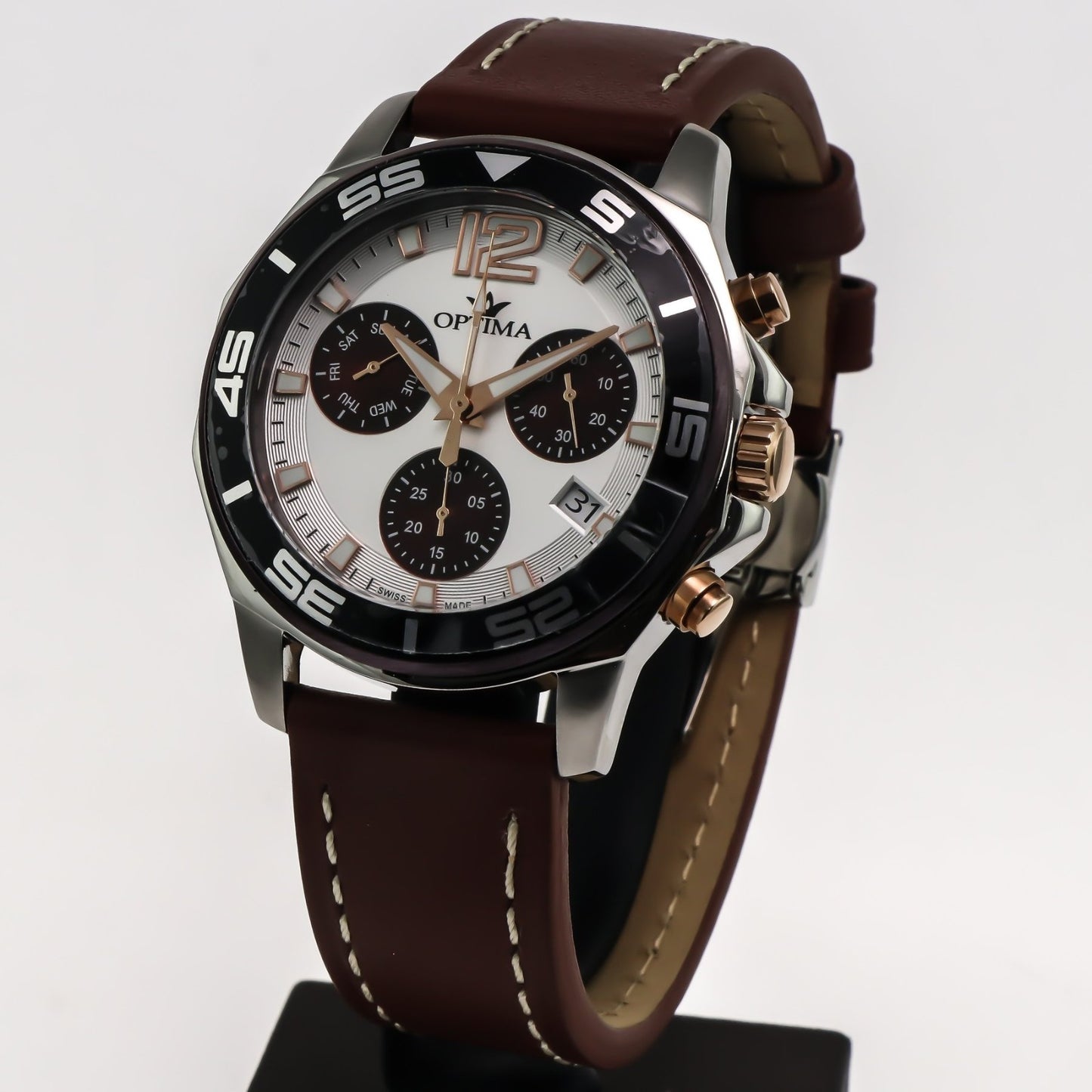 Optima • Swiss Chronograph Watch • Stainless Steel • Quartz • 46.45mm • 5ATM