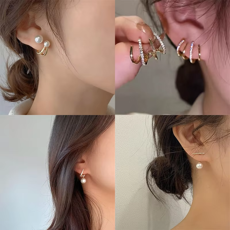 18K Gold Plated Screw Pearl Stud Earrings • Elegant Imitation Jewelry for Women