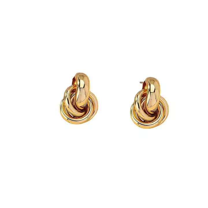 Women 14K Gold Plated Earrings • Multi Layer Twisted Hoop • Geometric Circle