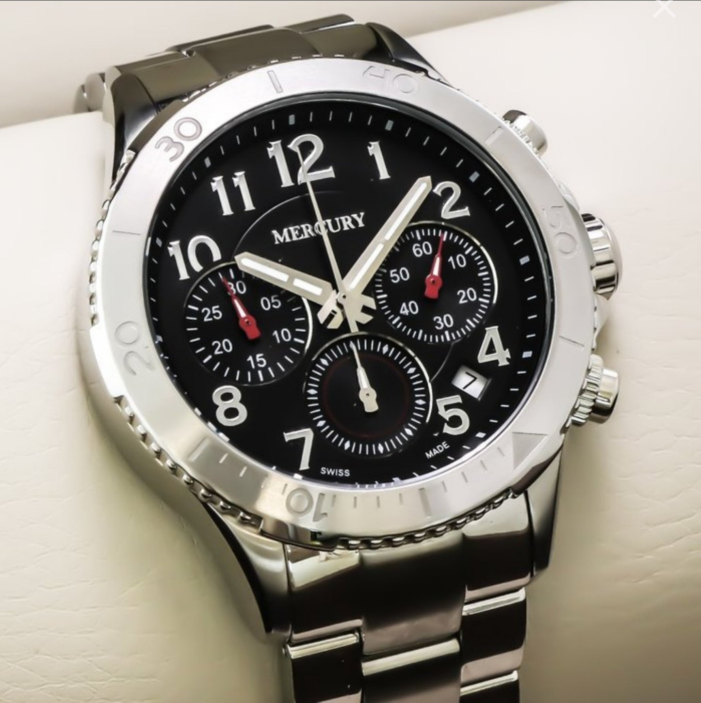 Mercury • Swiss Chronograph Watch •Stainless Steel • Quartz • 46mm • 5ATM