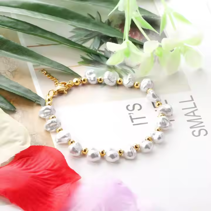 Fashion Bracelet 18k Gold Plated • Charm Bangle for Girls • Imitation Pearl
