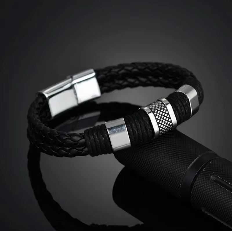 Men’s PU Leather Bracelet Adjustable • Woven Style Fashion • Wristband Jewelry
