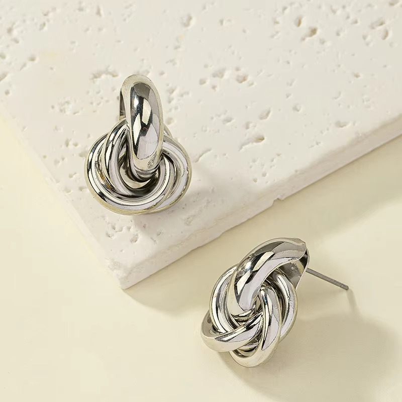 Women 14K Gold Plated Earrings • Multi Layer Twisted Hoop • Geometric Circle