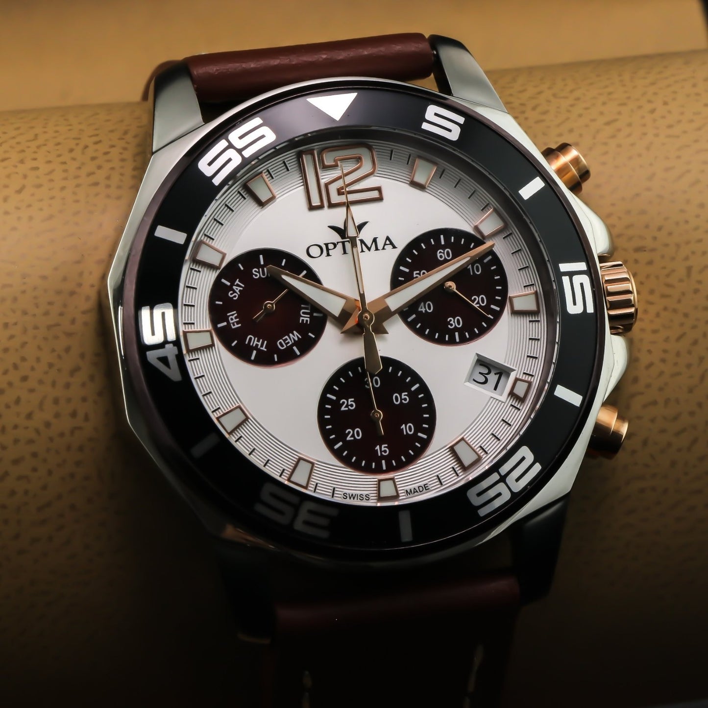 Optima • Swiss Chronograph Watch • Stainless Steel • Quartz • 46.45mm • 5ATM