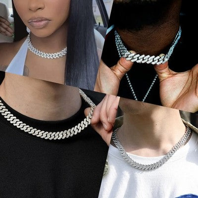 Hip Hop • 24" Silver Cuban Chain • Shell Pattern • Diamond Zircon Inlaid