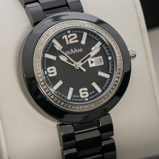 GEOVANI • Swiss Watch • Black Ceramic • 34mm • Quartz • 3ATM • GOL510 • Gemmed