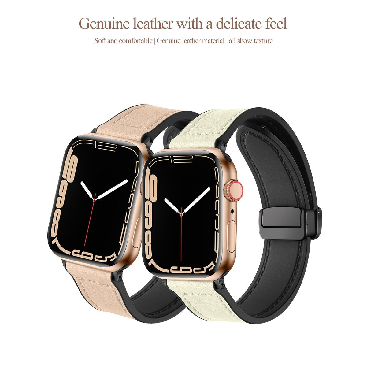 Leather Watch Band • Magnetic Clasp • Apple Watch Compatible • Adjustable