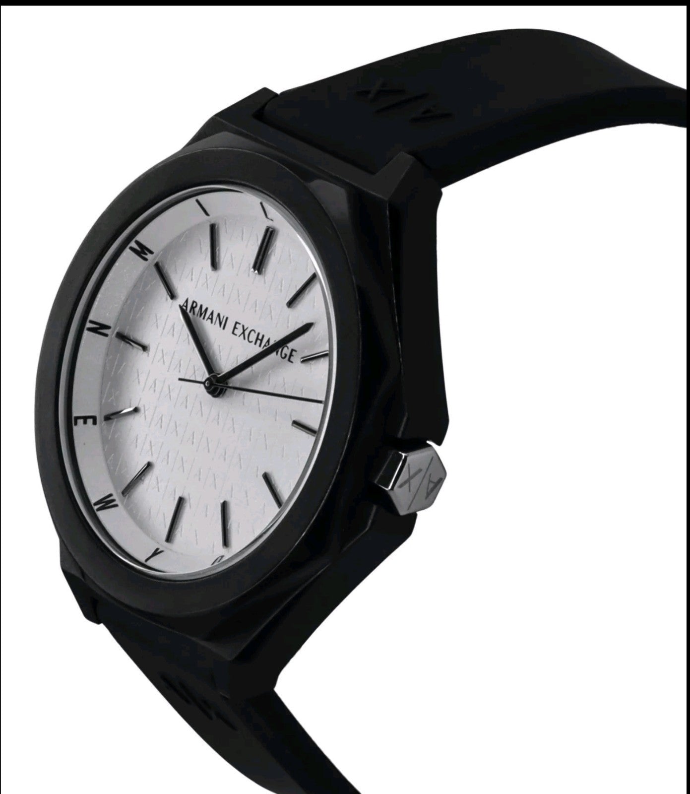 Armani Exchange Watch • Silicone Strap • White Dial Quartz Mineral Glass AX4600