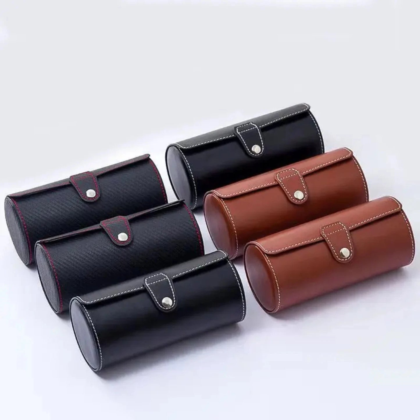 Leather Watch Roll Holds 1 to 3 Watches Black