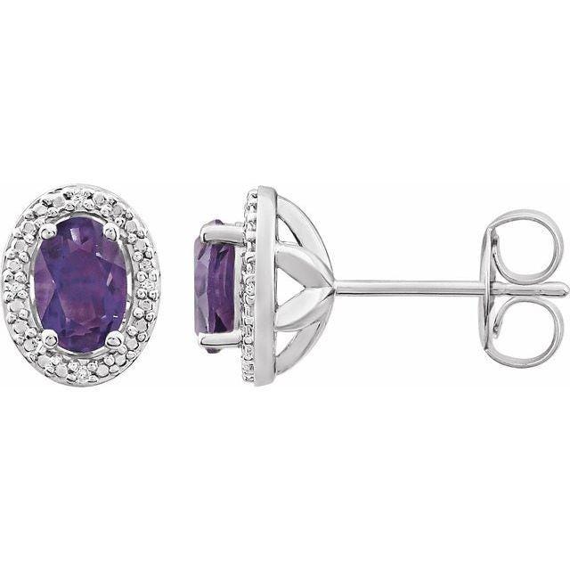 Sterling silver natural amethyst & .025 ctw natural diamond earrings