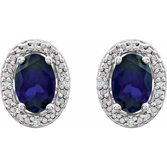 Sterling silver lab-grown blue sapphire & .025 ctw natural diamond earrings