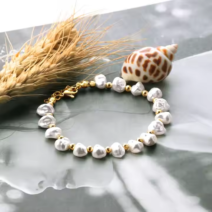 Fashion Bracelet 18k Gold Plated • Charm Bangle for Girls • Imitation Pearl