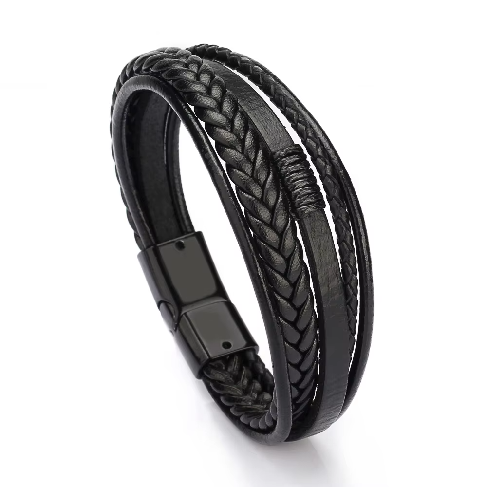 Men’s PU Leather Bracelet Adjustable • Woven Style Fashion • Wristband Jewelry