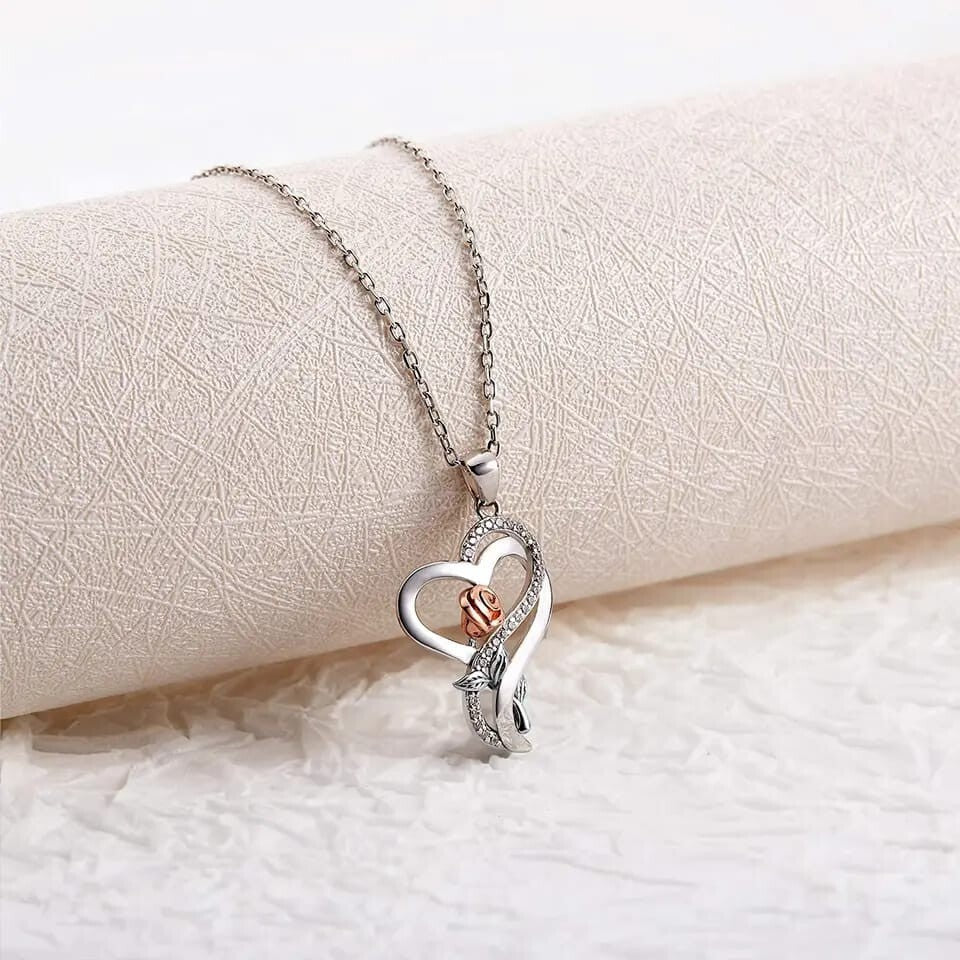 Chapel • Roseflower Necklace • Rose Gold & Silver • Zircon • 18in Necklace Chain