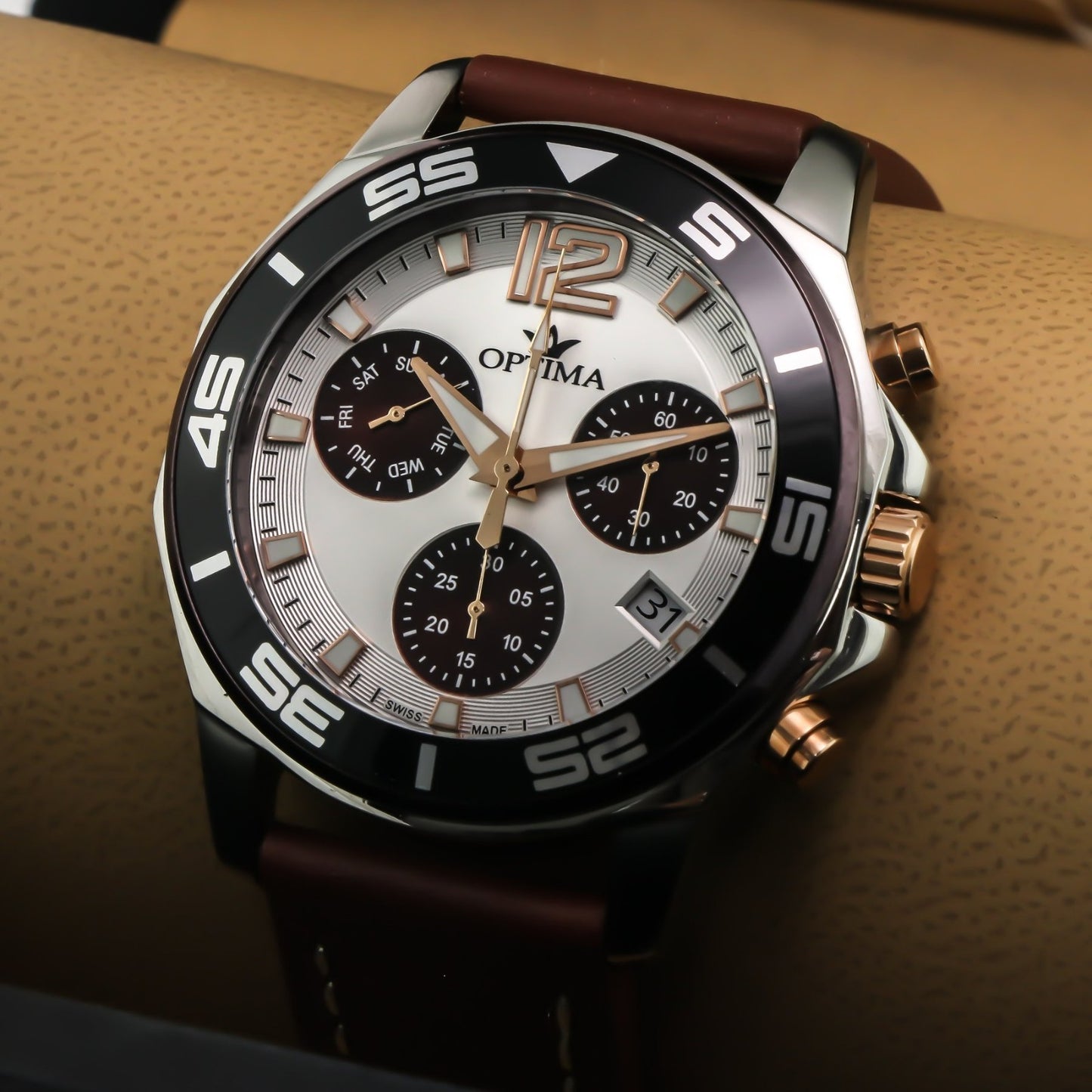 Optima • Swiss Chronograph Watch • Stainless Steel • Quartz • 46.45mm • 5ATM