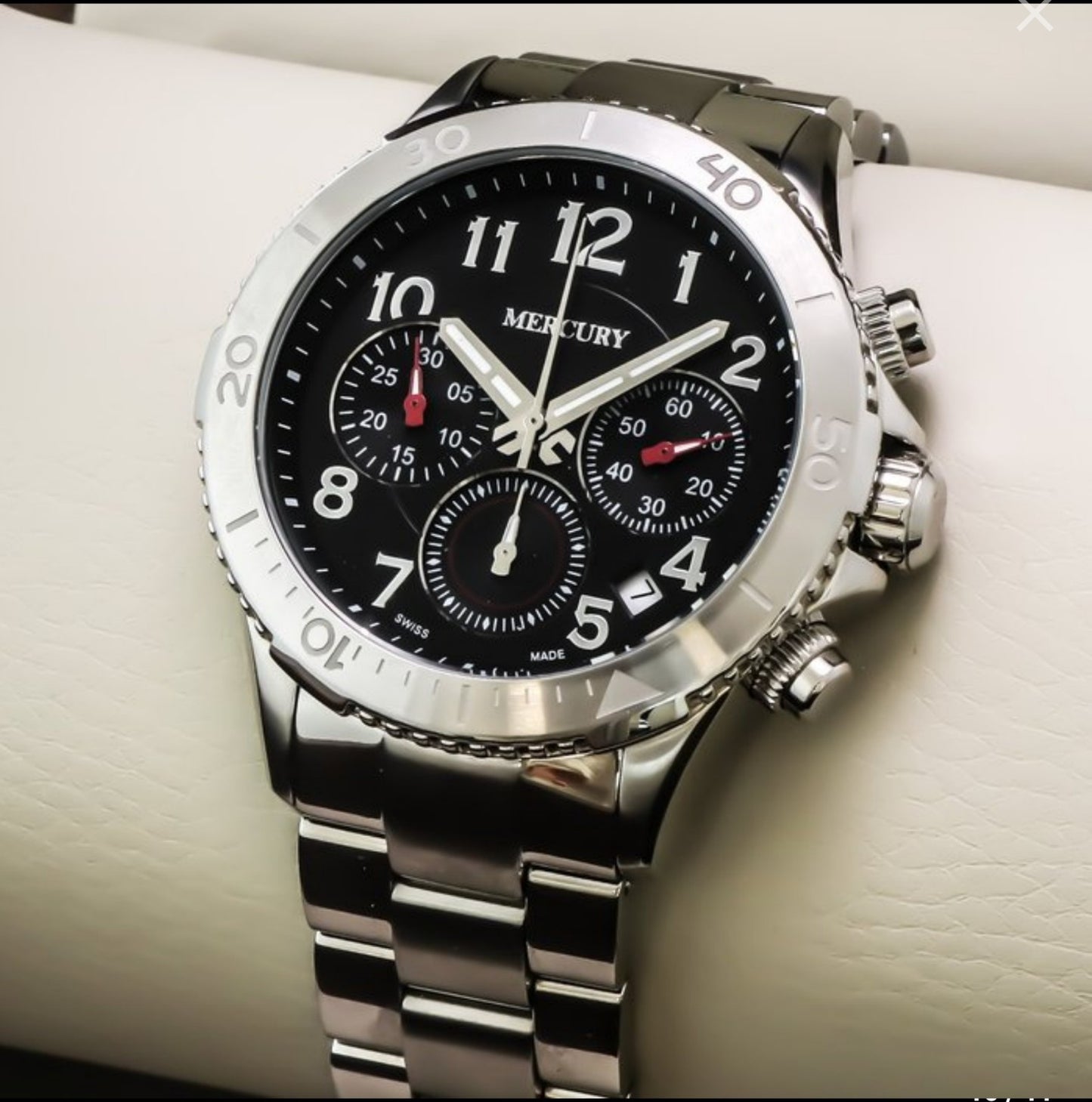Mercury • Swiss Chronograph Watch •Stainless Steel • Quartz • 46mm • 5ATM