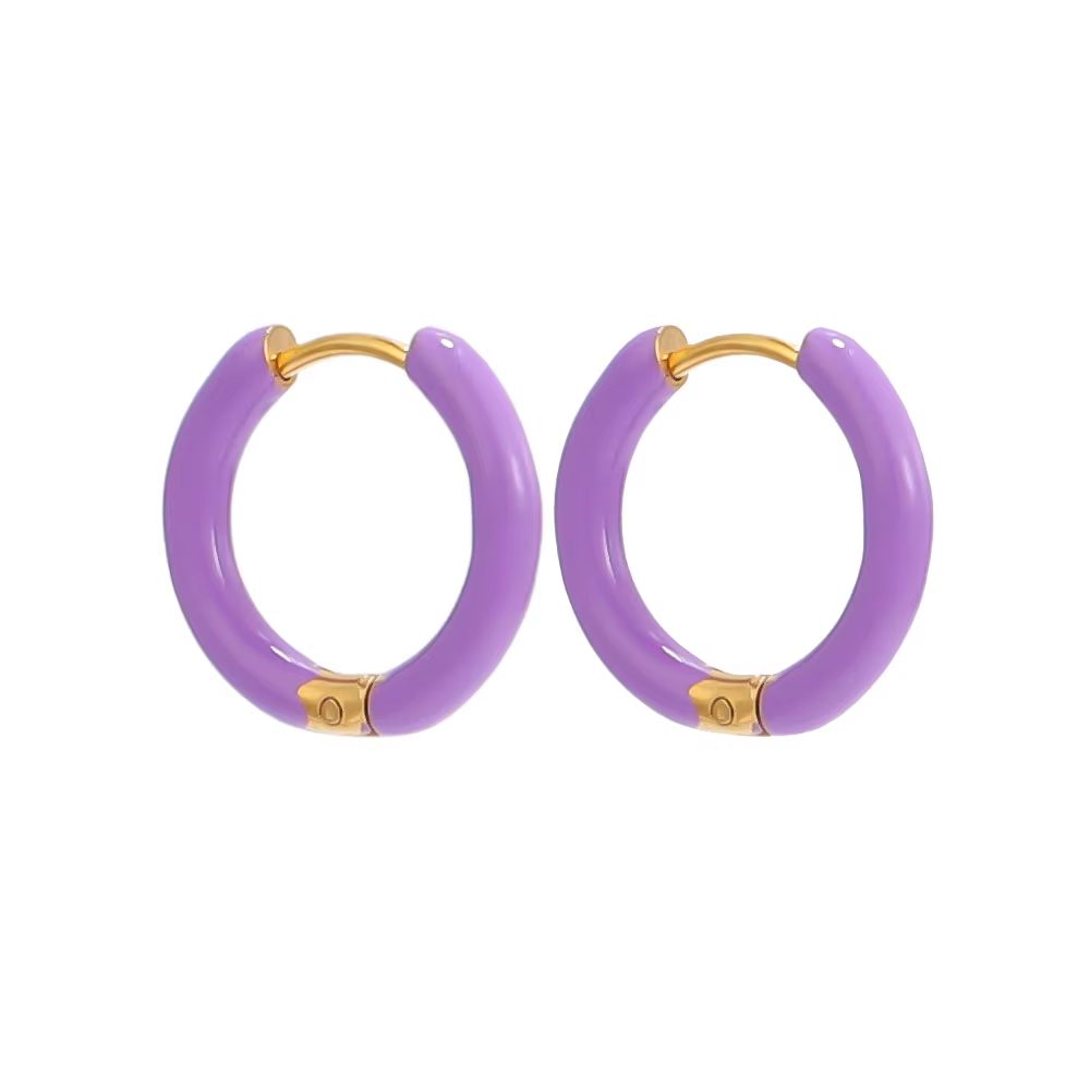 Women Candy Color Enamel Hoop Earrings • Stainless Steel • Fashion Jewelry