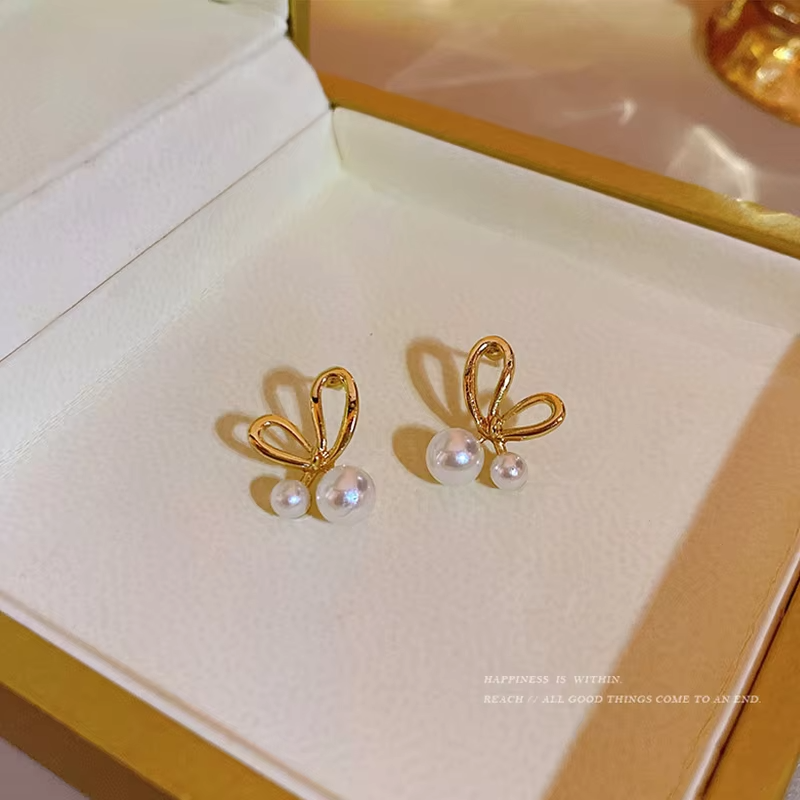 18K Gold Plated Stud Earrings • Elegant Imitation Pearl Jewelry for Women