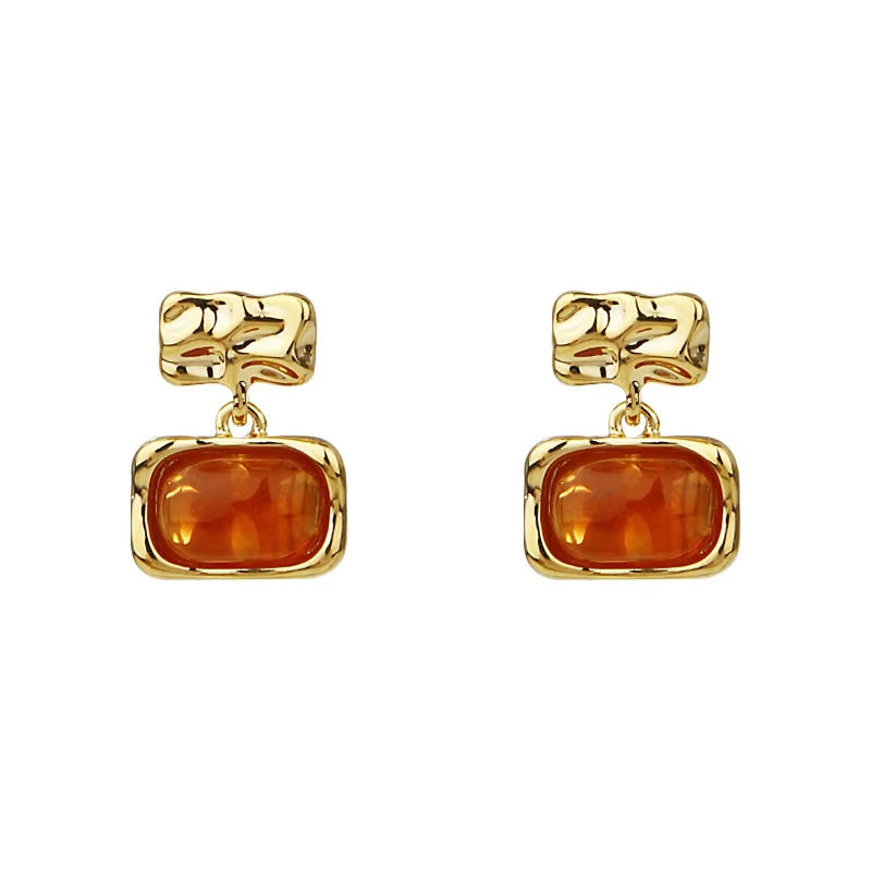 Amber Resin Geometric Earrings • Square Shape • Vintage Trendy Jewelry for Women
