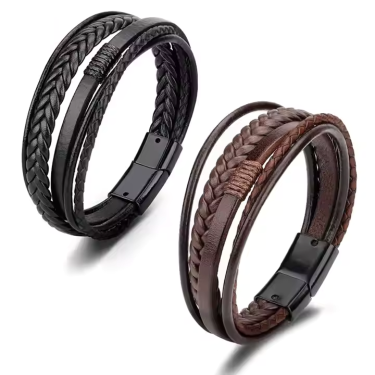 Men’s PU Leather Bracelet Adjustable • Woven Style Fashion • Wristband Jewelry