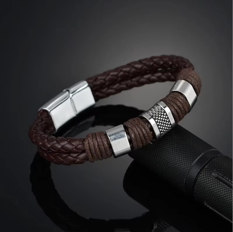 Men’s PU Leather Bracelet Adjustable • Woven Style Fashion • Wristband Jewelry