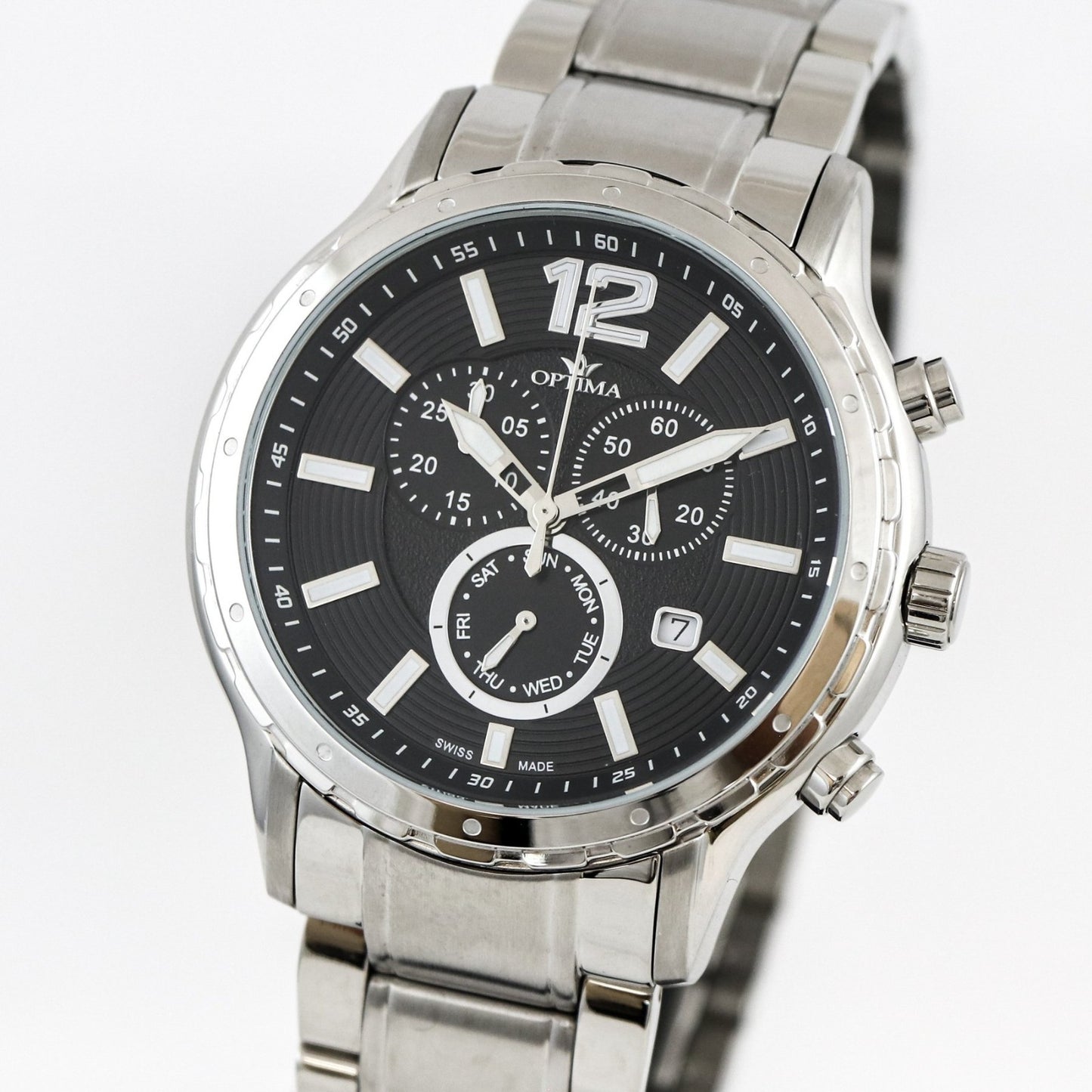Optima • Swiss Chronograph Watch • Stainless Steel • 44.5mm • Quartz• 5ATM