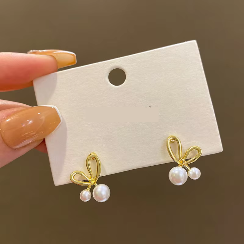 18K Gold Plated Stud Earrings • Elegant Imitation Pearl Jewelry for Women