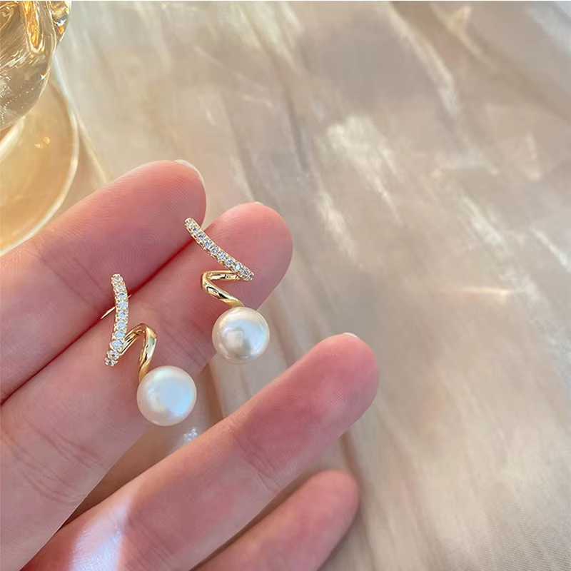 18K Gold Plated Screw Pearl Stud Earrings • Elegant Imitation Jewelry for Women