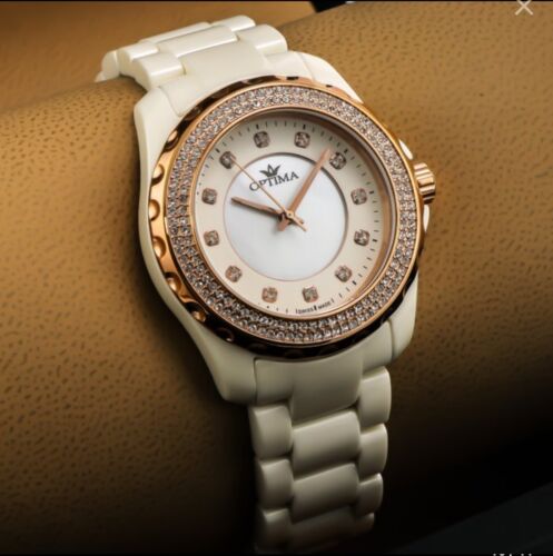 Optima • 38mm • White Ceramic • Swiss Watch • PVD Rose Gold • Mother Of Pearl