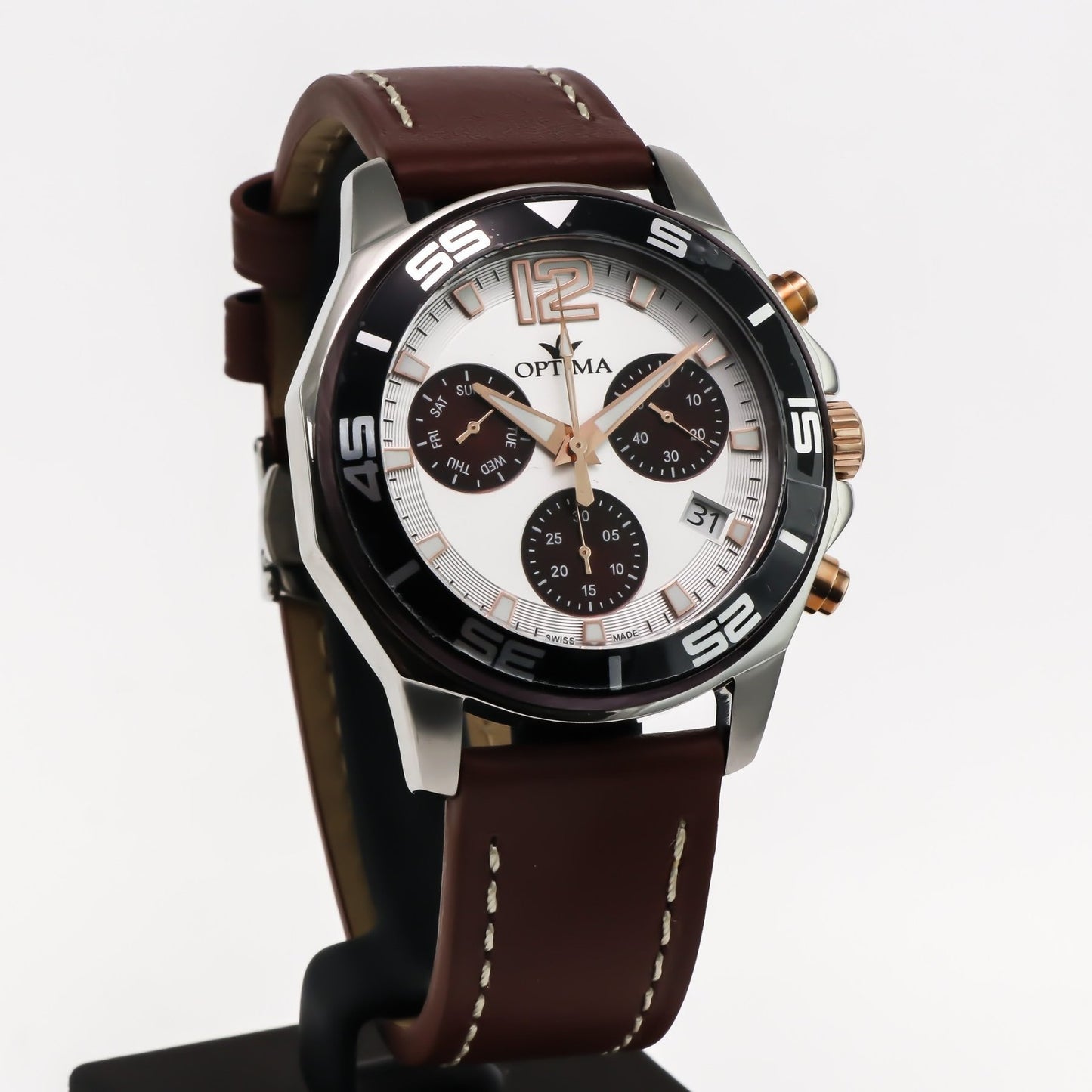 Optima • Swiss Chronograph Watch • Stainless Steel • Quartz • 46.45mm • 5ATM