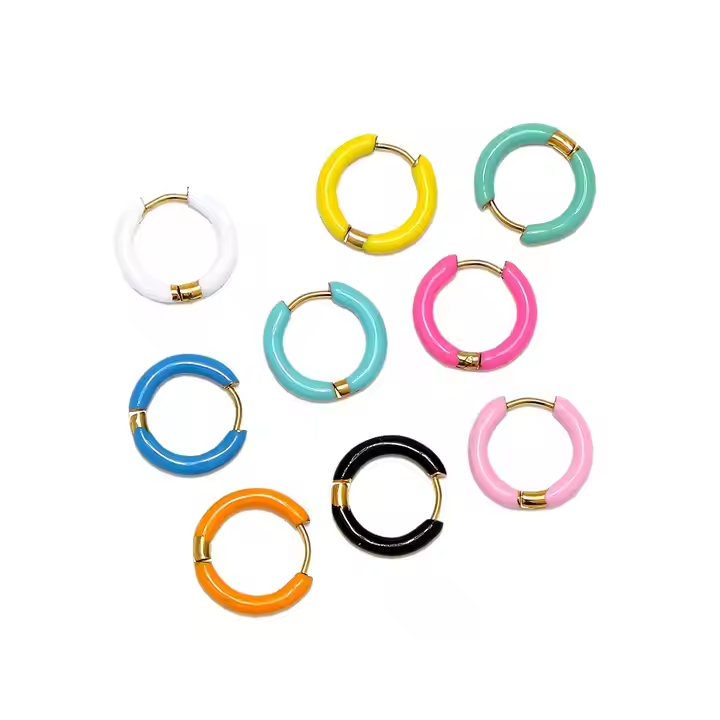 Women Candy Color Enamel Hoop Earrings • Stainless Steel • Fashion Jewelry