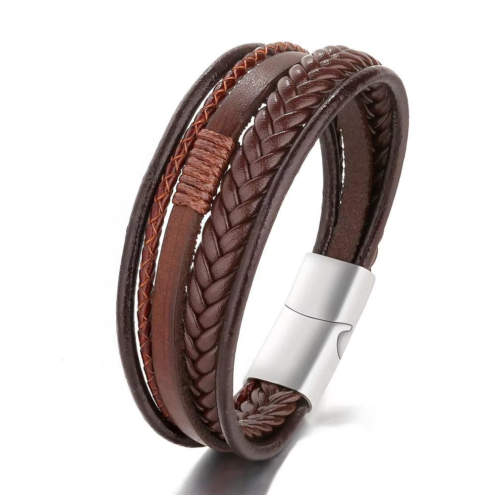 Men’s PU Leather Bracelet Adjustable • Woven Style Fashion • Wristband Jewelry