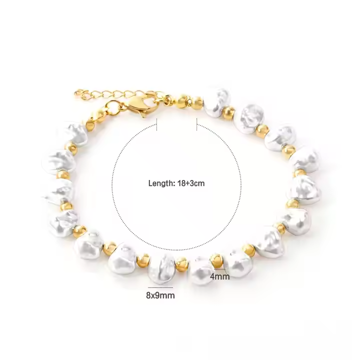 Fashion Bracelet 18k Gold Plated • Charm Bangle for Girls • Imitation Pearl