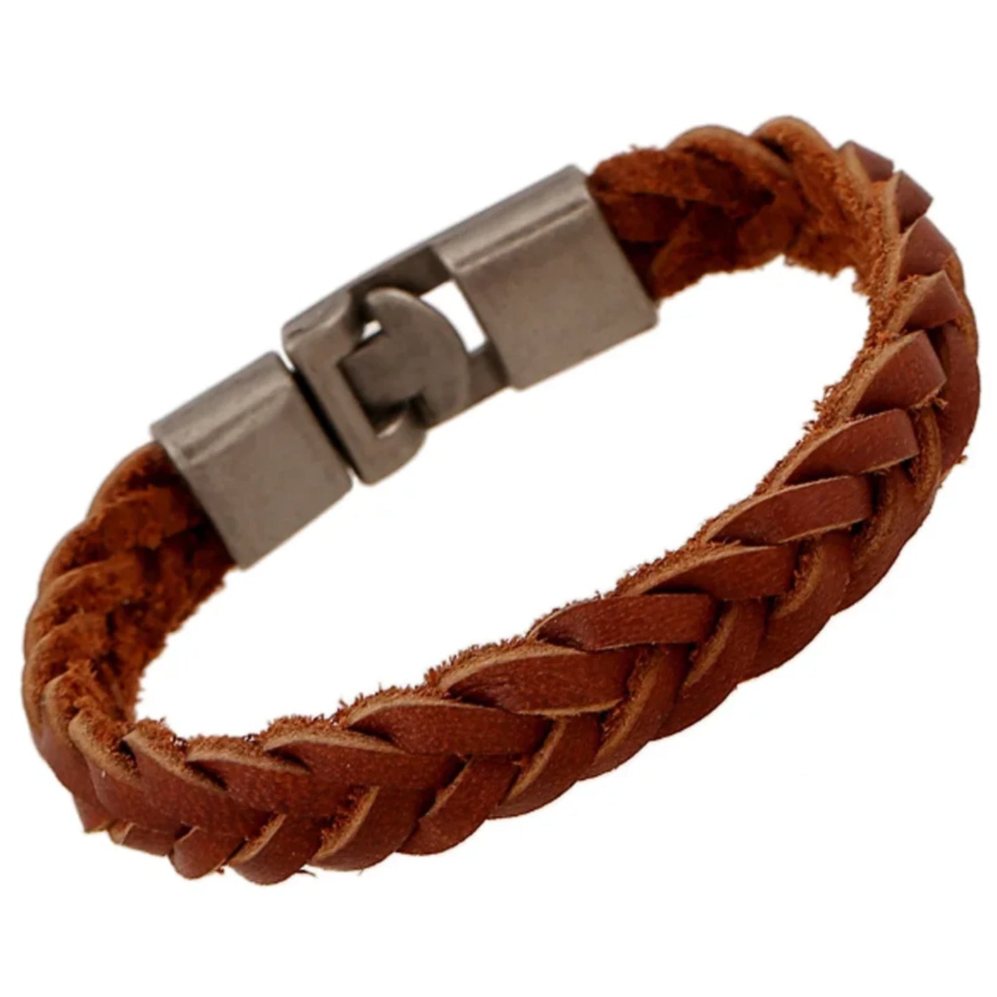 Men's Leather Woven Hand-crafted Bracelets • 21cm Long Free Ship • Bundle & Save
