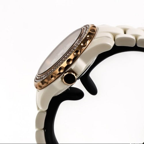 Optima • 38mm • White Ceramic • Swiss Watch • PVD Rose Gold • Mother Of Pearl