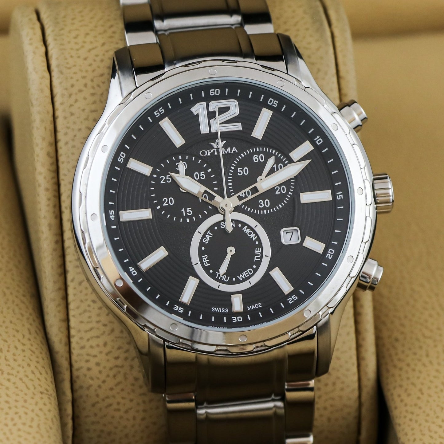 Optima • Swiss Chronograph Watch • Stainless Steel • 44.5mm • Quartz• 5ATM