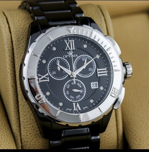 Optima • Swiss Chronograph Watch • OSC318-BS-3 • Date SubDay 43mm Ceramic Bezel