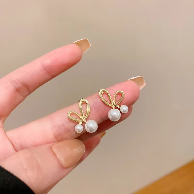 18K Gold Plated Stud Earrings • Elegant Imitation Pearl Jewelry for Women