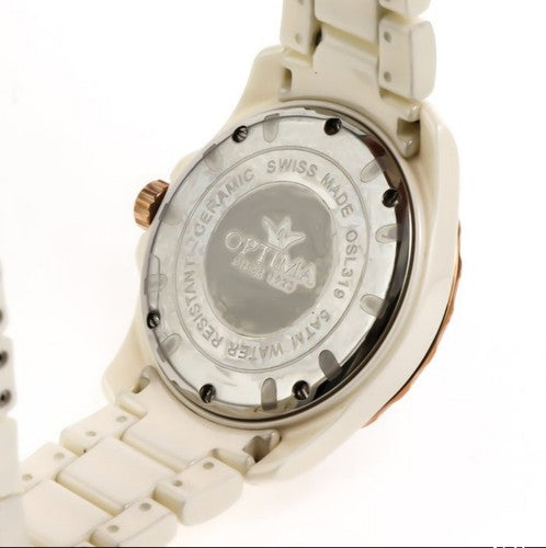 Optima • 38mm • White Ceramic • Swiss Watch • PVD Rose Gold • Mother Of Pearl