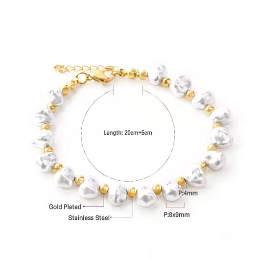 Fashion Bracelet 18k Gold Plated • Charm Bangle for Girls • Imitation Pearl