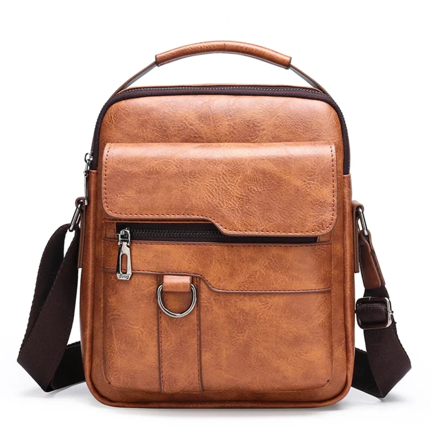 Cross Body Leather Bag Waterproof 10.2"x8.6"x2.75" Khaki Brown Black Free Ship U