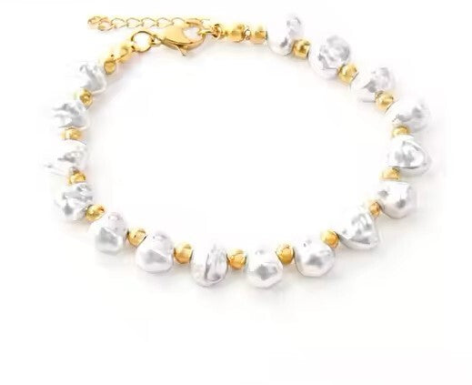 Fashion Bracelet 18k Gold Plated • Charm Bangle for Girls • Imitation Pearl