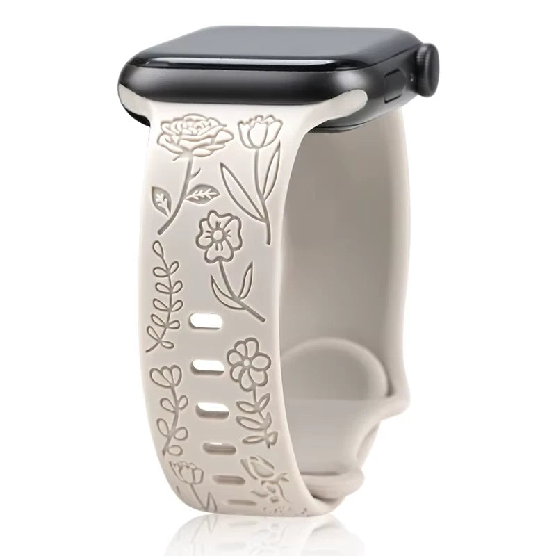 Engraved Roses Band for Apple Watch 38/40/41mm & 42/45/46/49/ Ultra Ailicone