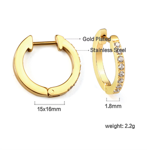 18K Gold Plated • Stainless Steel • Zircon Huggie Hoop Earrings