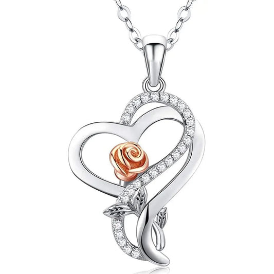 Chapel • Roseflower Necklace • Rose Gold & Silver • Zircon • 18in Necklace Chain